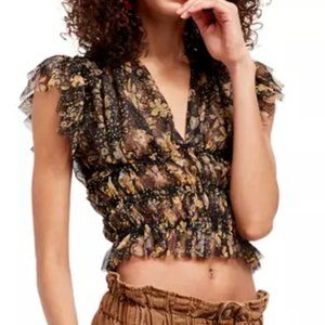 Free People ‘Making Me Smile’ Sheer Top - Black Floral